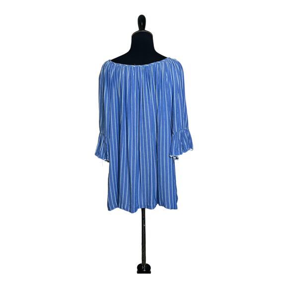 Blue white striped 3/4 bell sleeves tunic top size XL - Picture 10 of 11